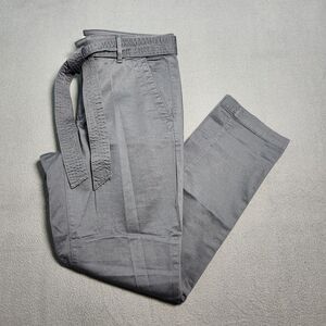 LOFT Women 6 Gray Mid Rise Belted Straight Leg Chino Pants